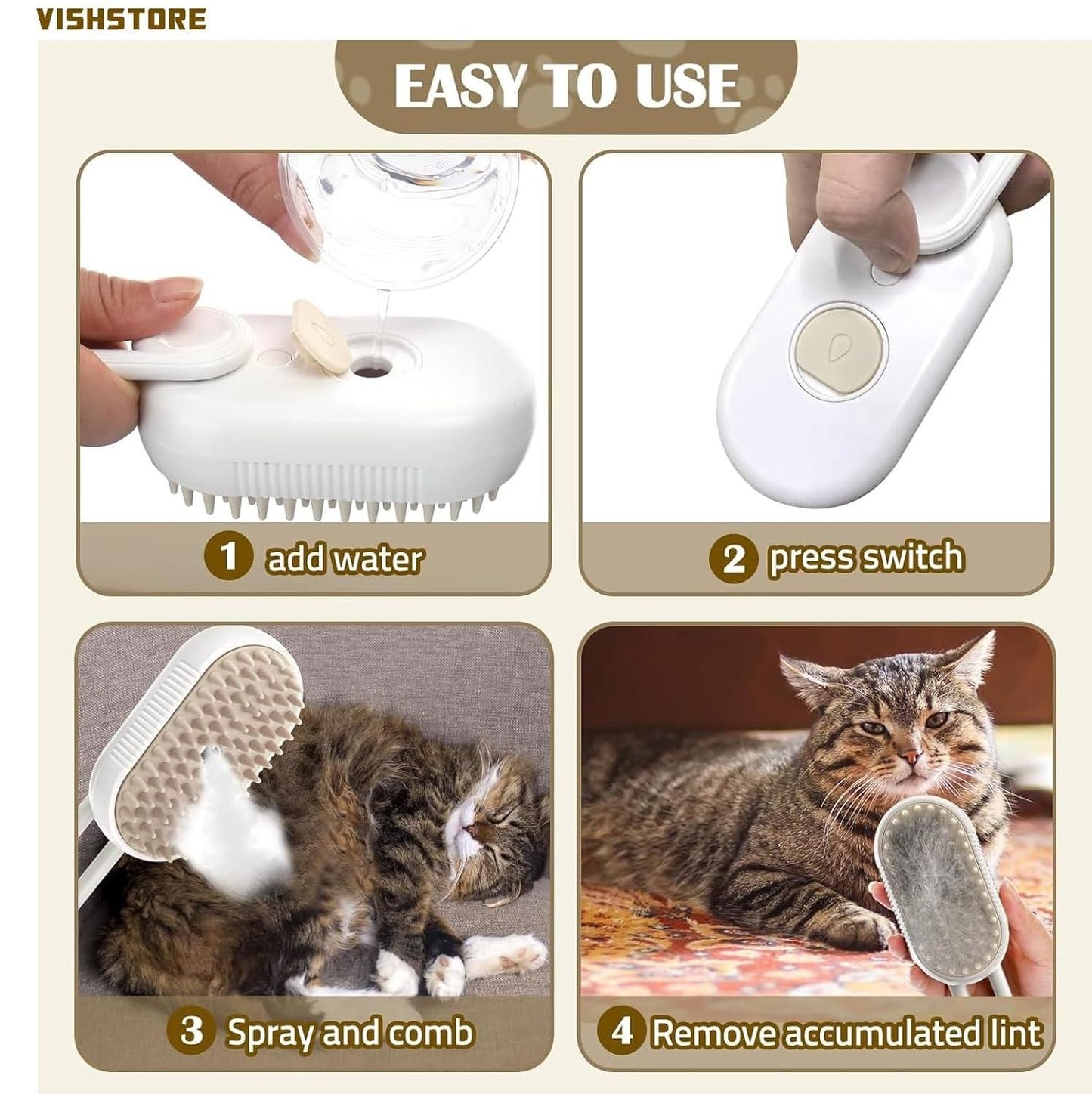 "3-in-1 Steam Pet Grooming Brush – Clean, De-Shedding & Massage