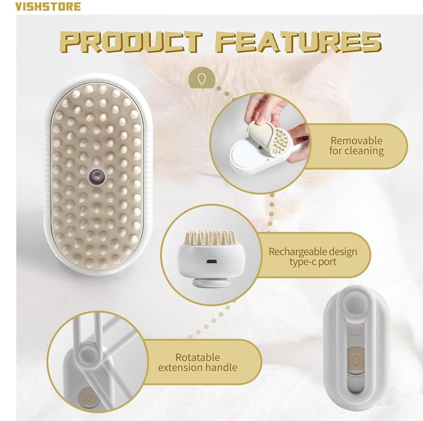 "3-in-1 Steam Pet Grooming Brush – Clean, De-Shedding & Massage