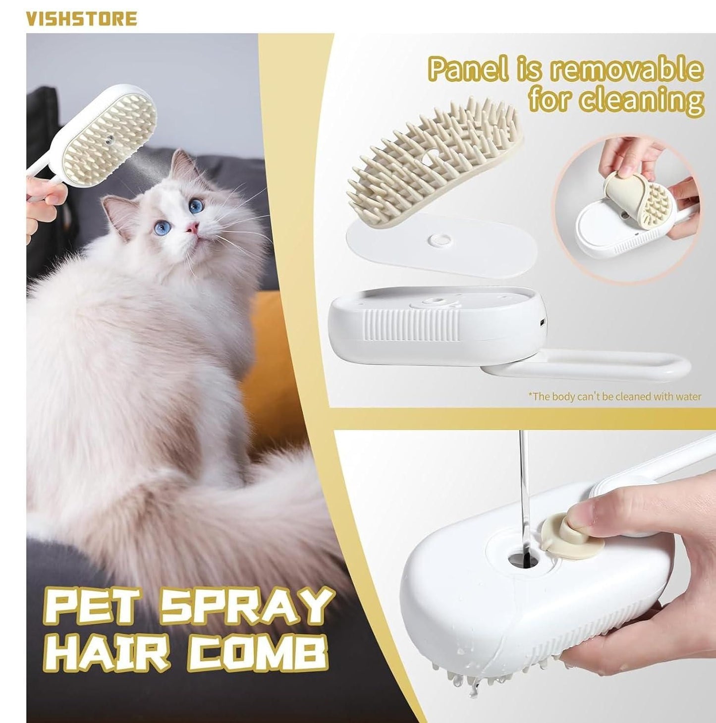 "3-in-1 Steam Pet Grooming Brush – Clean, De-Shedding & Massage