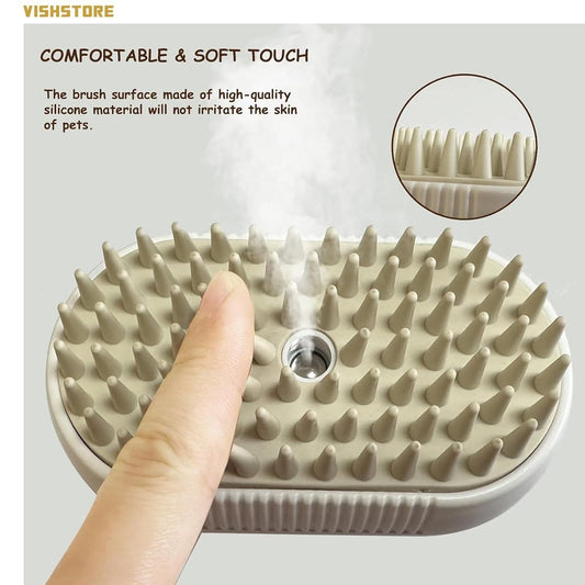 "3-in-1 Steam Pet Grooming Brush – Clean, De-Shedding & Massage