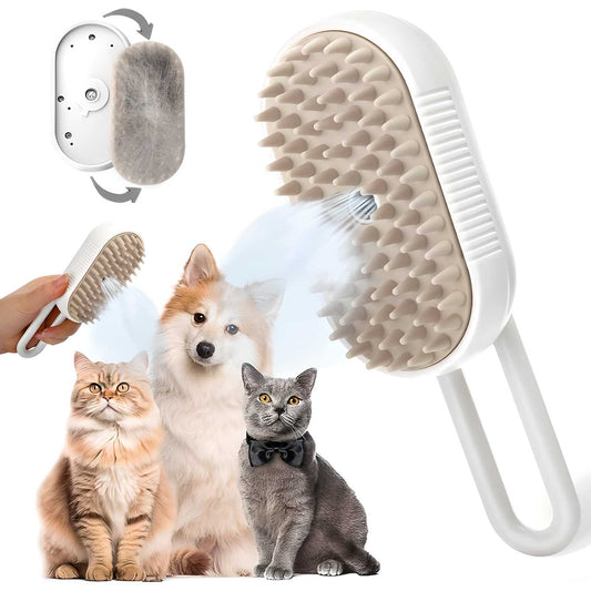 "3-in-1 Steam Pet Grooming Brush – Clean, De-Shedding & Massage